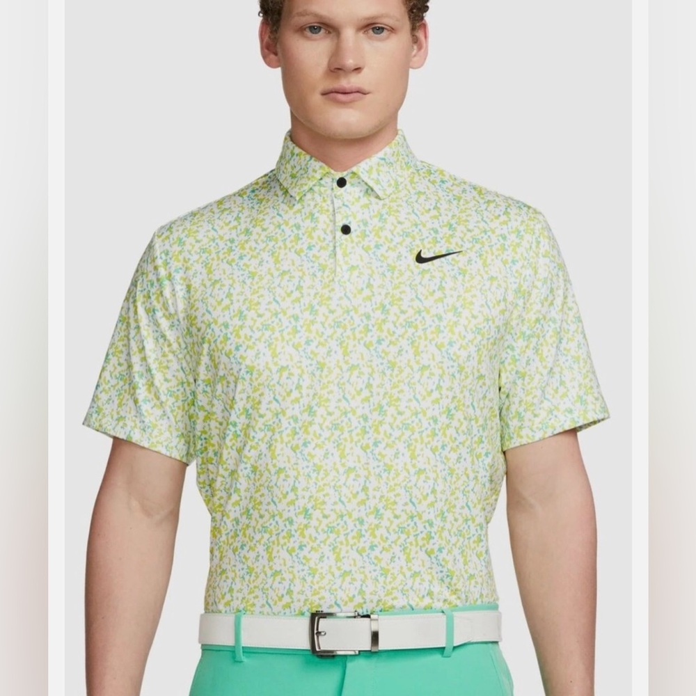 Nike Dri-Fit Tour Micro Camo Print Golf Polo Shirt Mens XL green white